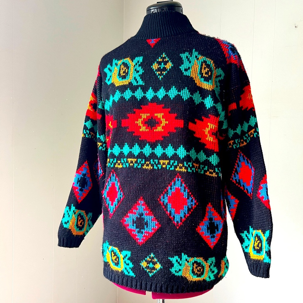 80s 90s Croquet Club Black Colorful Sweater with Western - Native American print